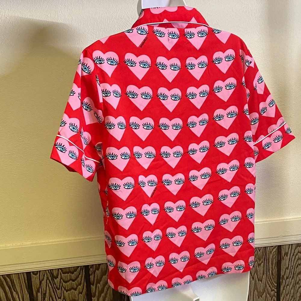 Red Heart Pattern Button Down Shirt - Picture 3 of 3
